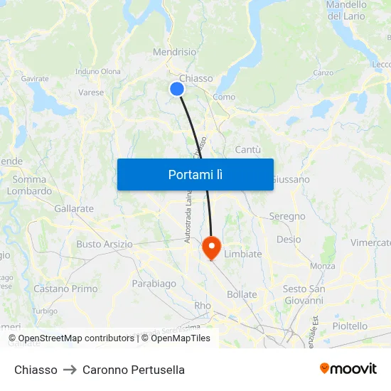 Chiasso to Caronno Pertusella map