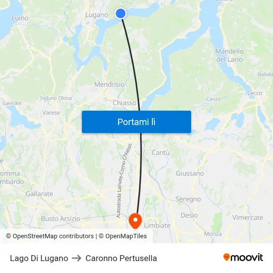 Lago Di Lugano to Caronno Pertusella map