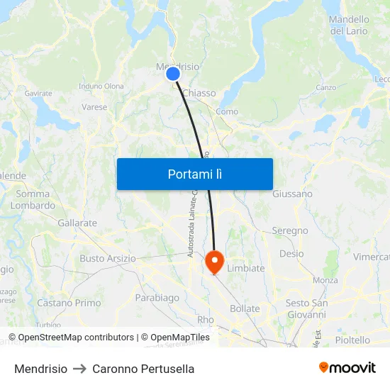 Mendrisio to Caronno Pertusella map