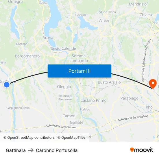Gattinara to Caronno Pertusella map