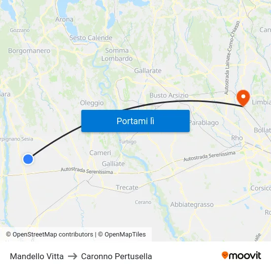 Mandello Vitta to Caronno Pertusella map