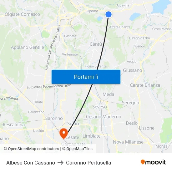 Albese Con Cassano to Caronno Pertusella map