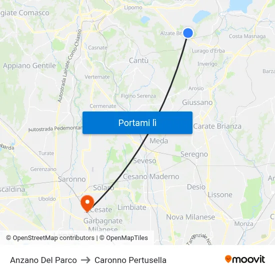 Anzano Del Parco to Caronno Pertusella map