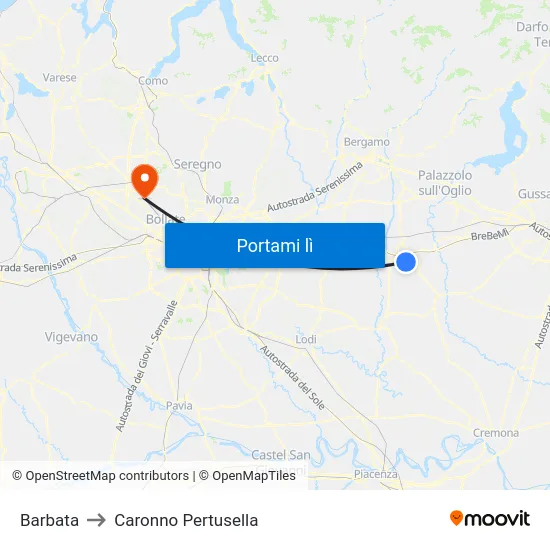 Barbata to Caronno Pertusella map