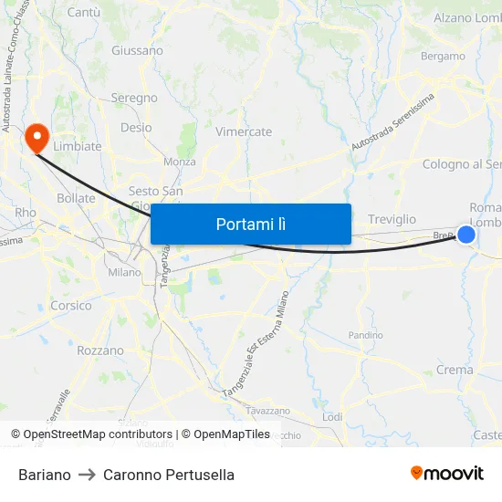 Bariano to Caronno Pertusella map
