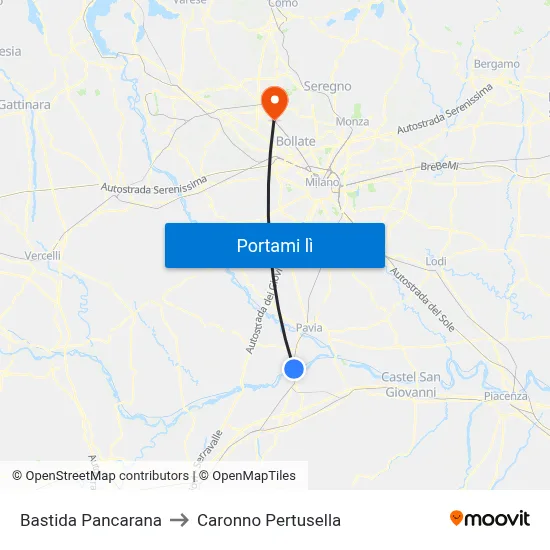 Bastida Pancarana to Caronno Pertusella map