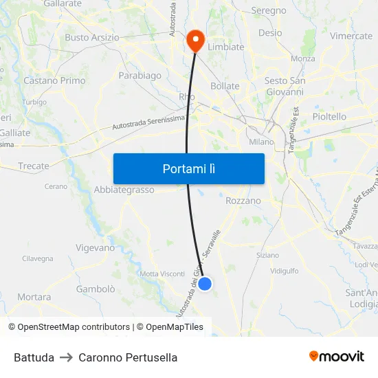 Battuda to Caronno Pertusella map