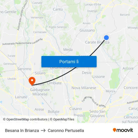 Besana In Brianza to Caronno Pertusella map