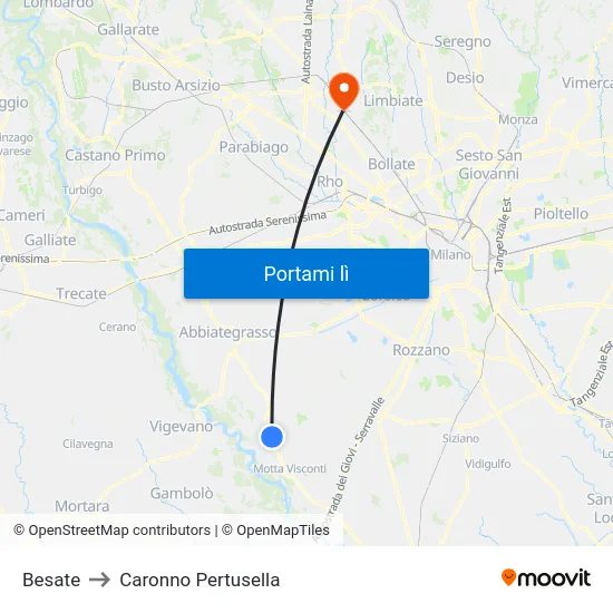 Besate to Caronno Pertusella map