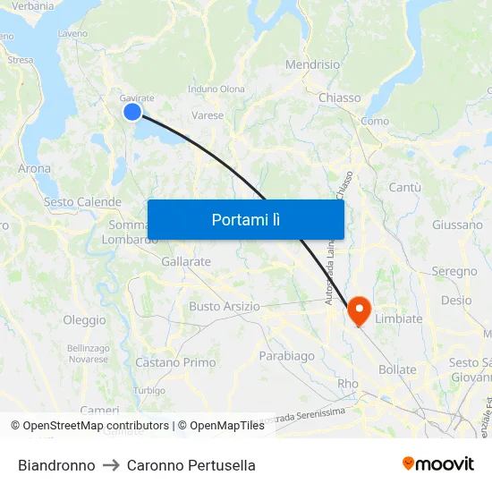 Biandronno to Caronno Pertusella map