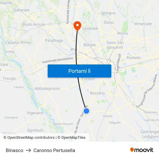 Binasco to Caronno Pertusella map