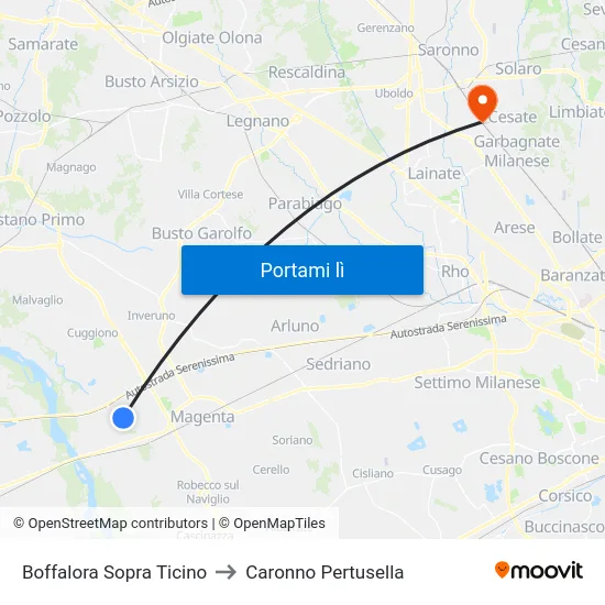 Boffalora Sopra Ticino to Caronno Pertusella map