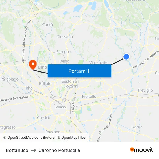 Bottanuco to Caronno Pertusella map
