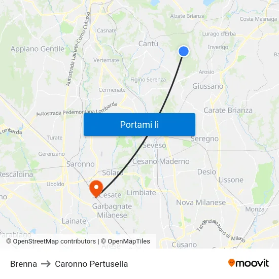 Brenna to Caronno Pertusella map