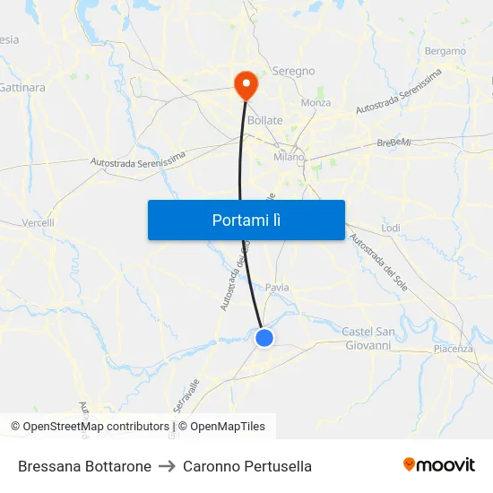 Bressana Bottarone to Caronno Pertusella map