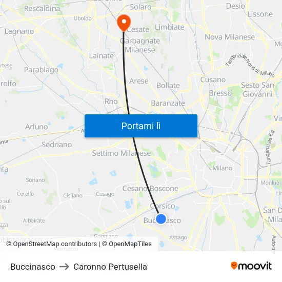 Buccinasco to Caronno Pertusella map