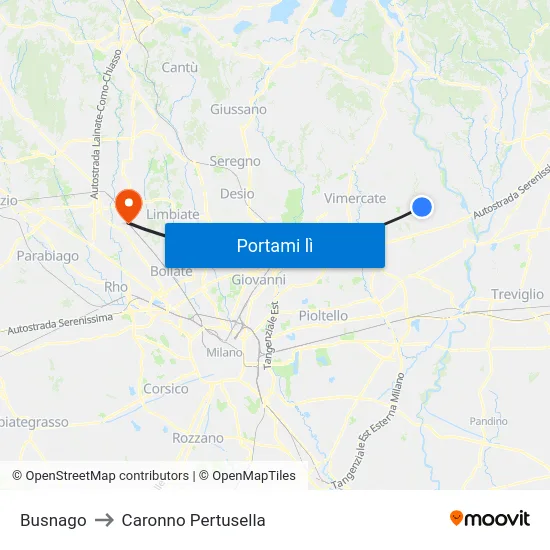 Busnago to Caronno Pertusella map