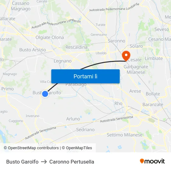 Busto Garolfo to Caronno Pertusella map