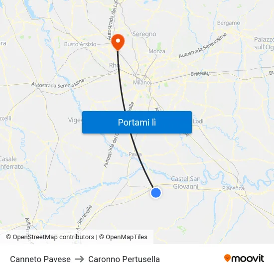 Canneto Pavese to Caronno Pertusella map