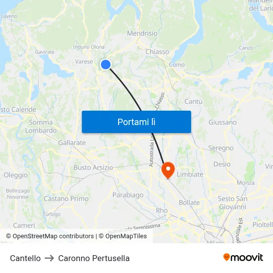 Cantello to Caronno Pertusella map