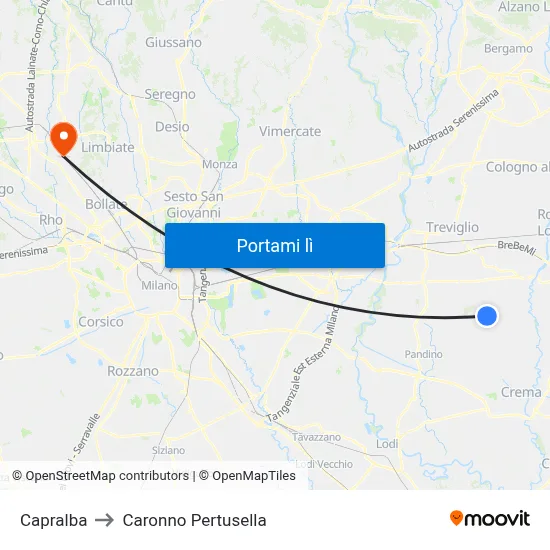 Capralba to Caronno Pertusella map