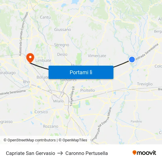 Capriate San Gervasio to Caronno Pertusella map