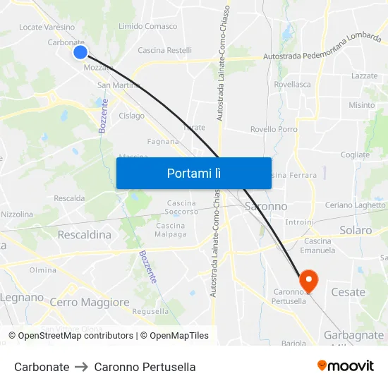 Carbonate to Caronno Pertusella map