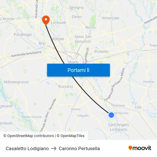 Casaletto Lodigiano to Caronno Pertusella map