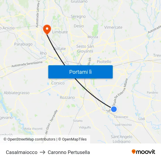 Casalmaiocco to Caronno Pertusella map