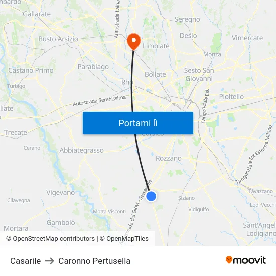 Casarile to Caronno Pertusella map