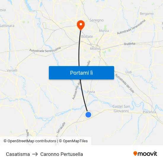 Casatisma to Caronno Pertusella map