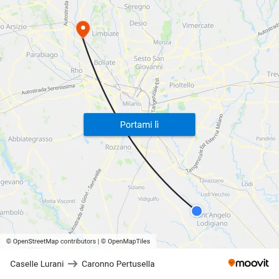 Caselle Lurani to Caronno Pertusella map