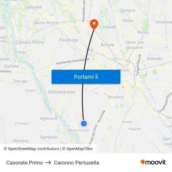 Casorate Primo to Caronno Pertusella map