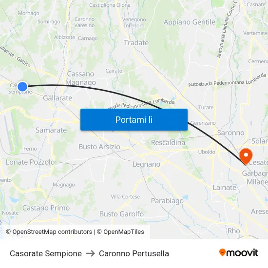 Casorate Sempione to Caronno Pertusella map