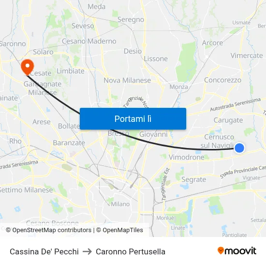 Cassina De' Pecchi to Caronno Pertusella map