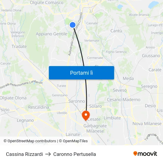 Cassina Rizzardi to Caronno Pertusella map