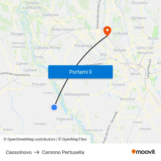 Cassolnovo to Caronno Pertusella map