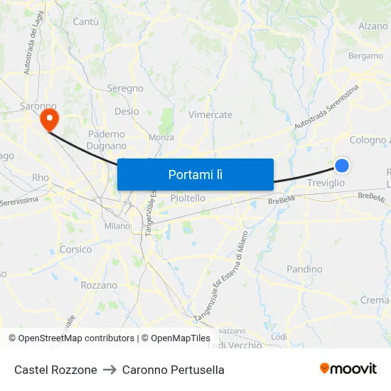 Castel Rozzone to Caronno Pertusella map