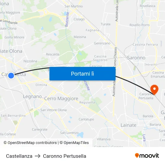 Castellanza to Caronno Pertusella map