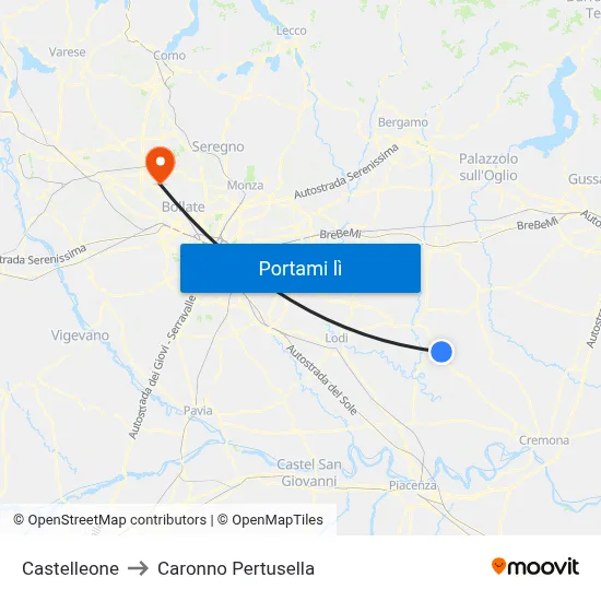 Castelleone to Caronno Pertusella map