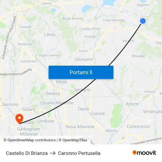 Castello Di Brianza to Caronno Pertusella map
