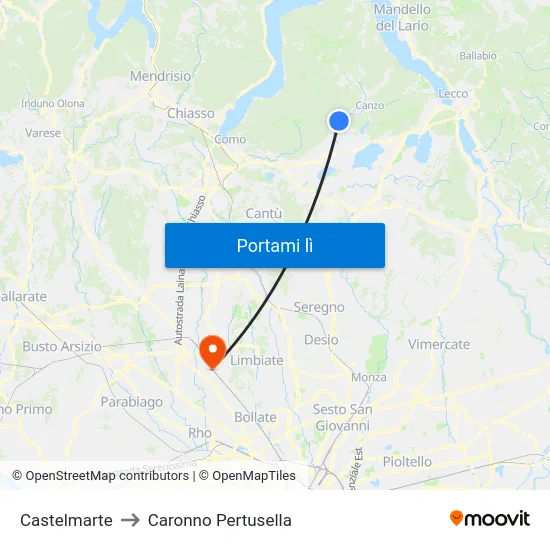 Castelmarte to Caronno Pertusella map