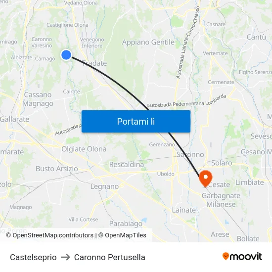 Castelseprio to Caronno Pertusella map