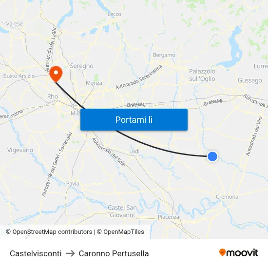 Castelvisconti to Caronno Pertusella map