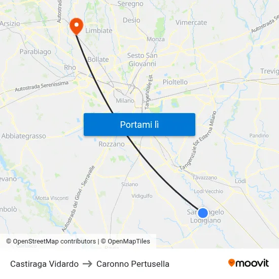 Castiraga Vidardo to Caronno Pertusella map
