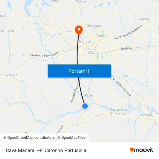 Cava Manara to Caronno Pertusella map