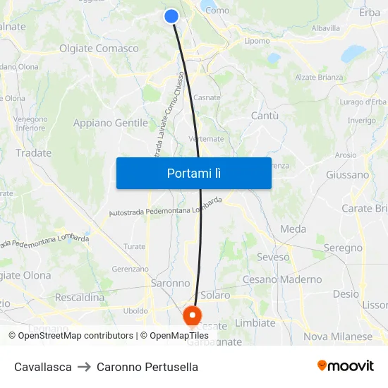 Cavallasca to Caronno Pertusella map
