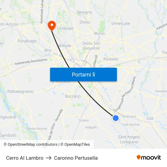 Cerro Al Lambro to Caronno Pertusella map