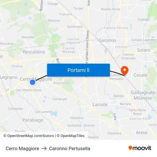 Cerro Maggiore to Caronno Pertusella map