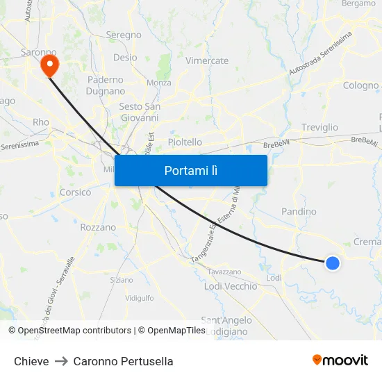 Chieve to Caronno Pertusella map